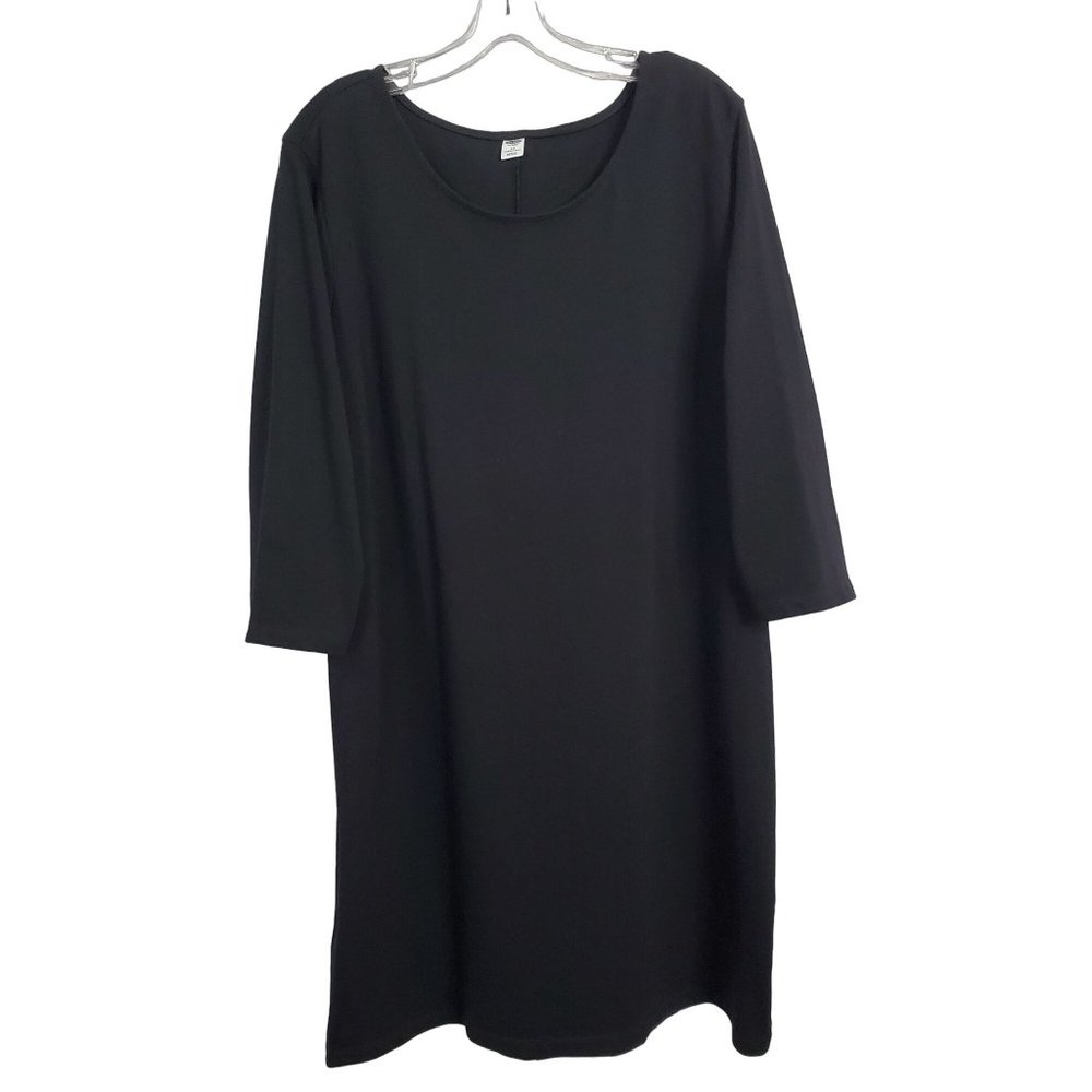 Old Navy NWT Sz 2X Plus Dress Ponte Knit 3/4 Sleeve Scoop Midi Minimalist Black - Picture 2 of 13